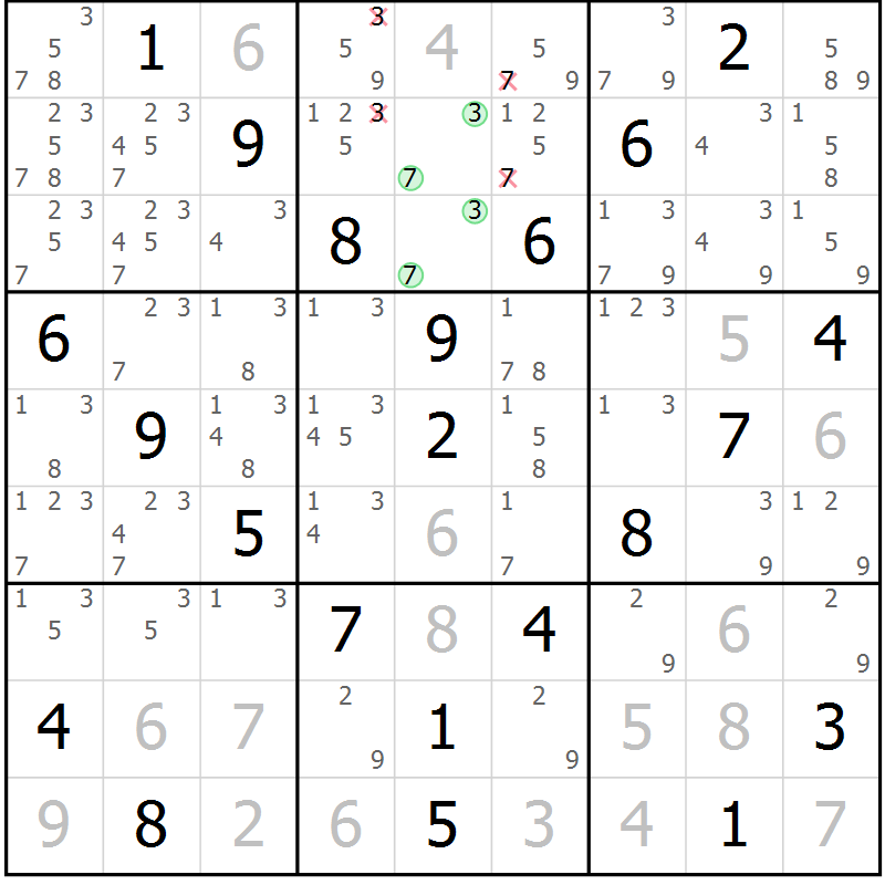 Position des candidats pour la solution de la Gr 19 page 22 du magazine de sudoku Maestro n° 094