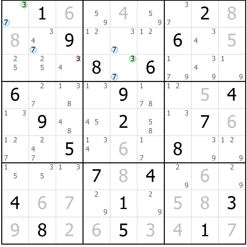 Position des candidats pour la solution de la Gr 19 page 22 du magazine de sudoku Maestro n° 094