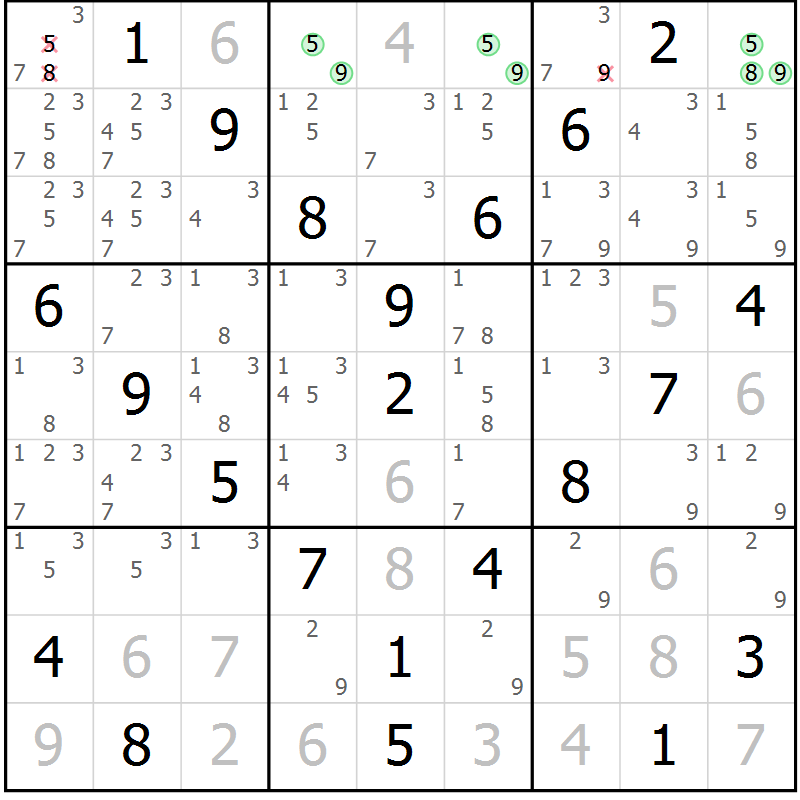 Position des candidats pour la solution de la Gr 19 page 22 du magazine de sudoku Maestro n° 094