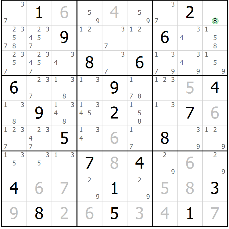 Position des candidats pour la solution de la Gr 19 page 22 du magazine de sudoku Maestro n° 094