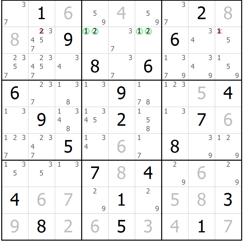 Position des candidats pour la solution de la Gr 19 page 22 du magazine de sudoku Maestro n° 094