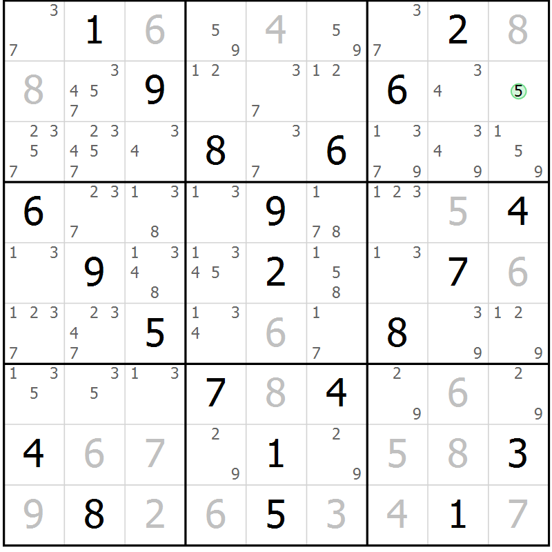 Position des candidats pour la solution de la Gr 19 page 22 du magazine de sudoku Maestro n° 094