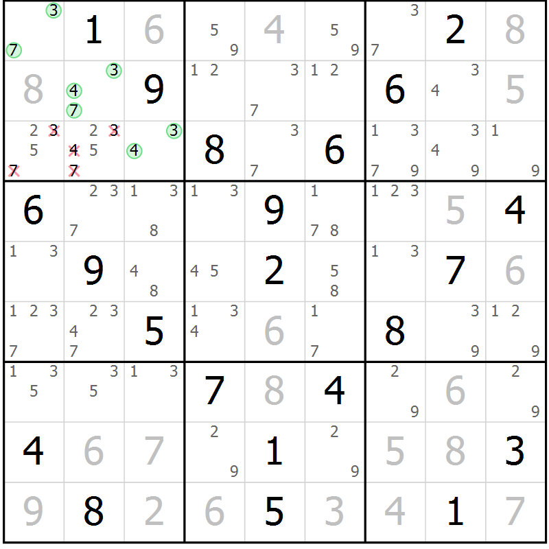 Position des candidats pour la solution de la Gr 19 page 22 du magazine de sudoku Maestro n° 094