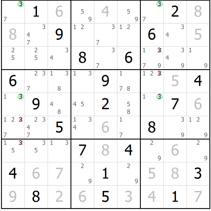 Position des candidats pour la solution de la Gr 19 page 22 du magazine de sudoku Maestro n° 094