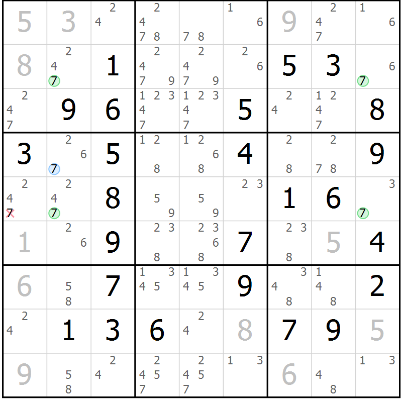 Position des candidats pour la solution de la Gr 2 page 5 du magazine de sudoku Maestro n° 094