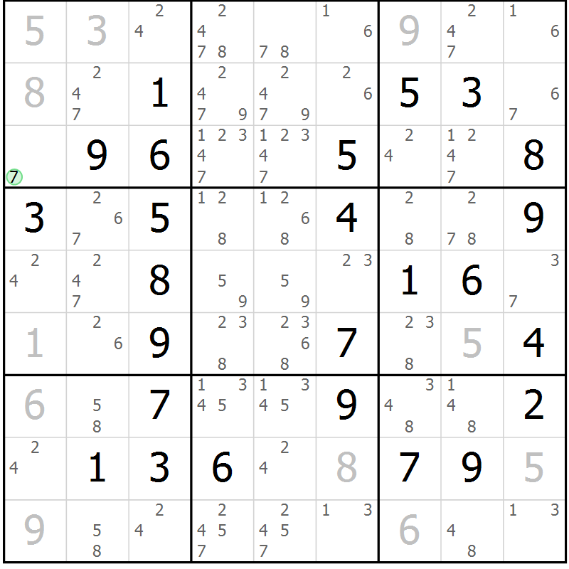 Position des candidats pour la solution de la Gr 2 page 5 du magazine de sudoku Maestro n° 094