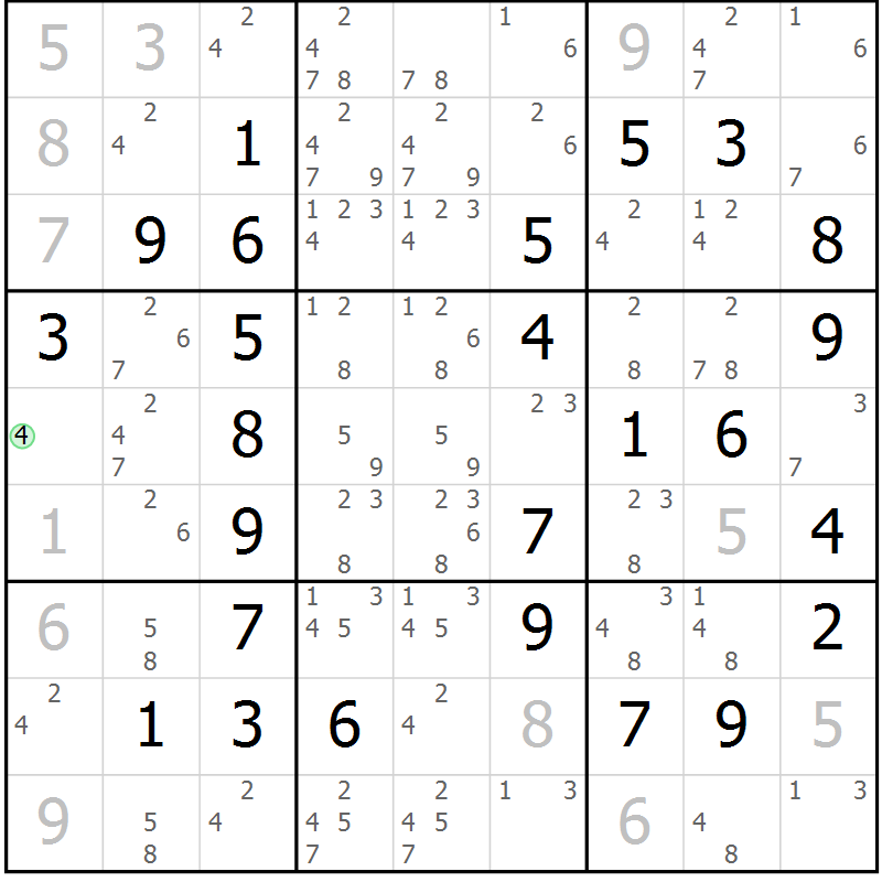 Position des candidats pour la solution de la Gr 2 page 5 du magazine de sudoku Maestro n° 094
