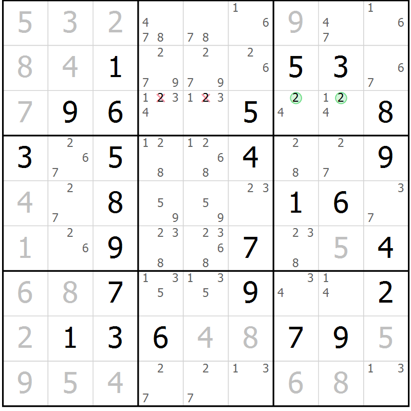 Position des candidats pour la solution de la Gr 2 page 5 du magazine de sudoku Maestro n° 094