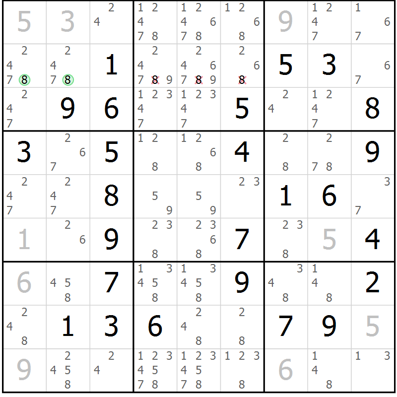 Position des candidats pour la solution de la Gr 2 page 5 du magazine de sudoku Maestro n° 094