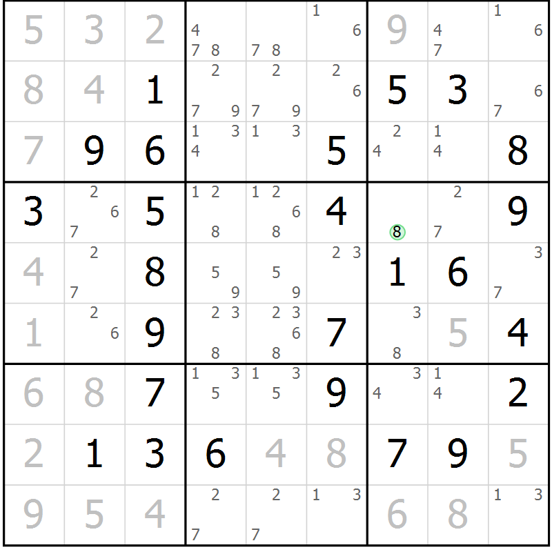 Position des candidats pour la solution de la Gr 2 page 5 du magazine de sudoku Maestro n° 094