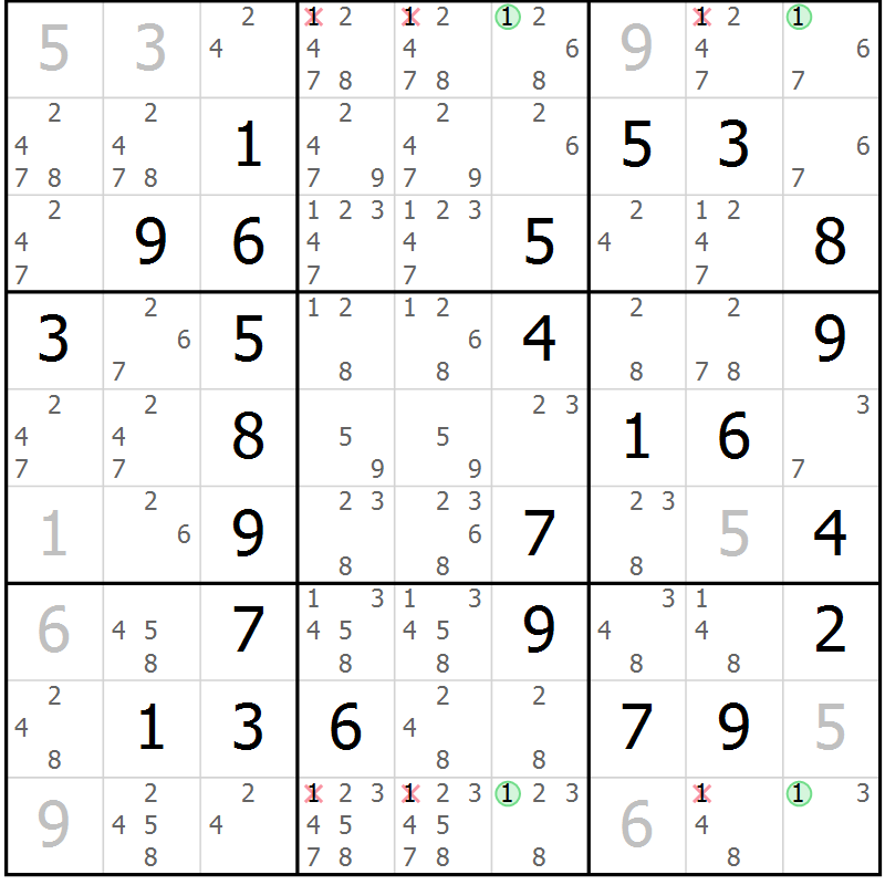 Position des candidats pour la solution de la Gr 2 page 5 du magazine de sudoku Maestro n° 094