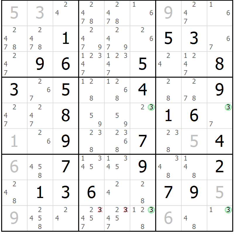 Position des candidats pour la solution de la Gr 2 page 5 du magazine de sudoku Maestro n° 094