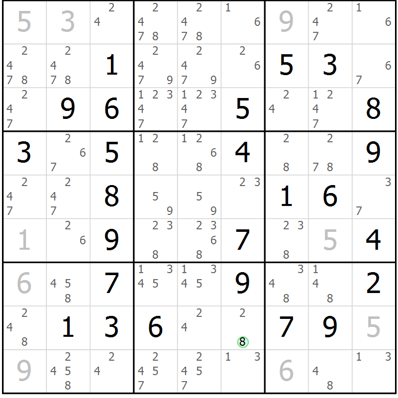 Position des candidats pour la solution de la Gr 2 page 5 du magazine de sudoku Maestro n° 094