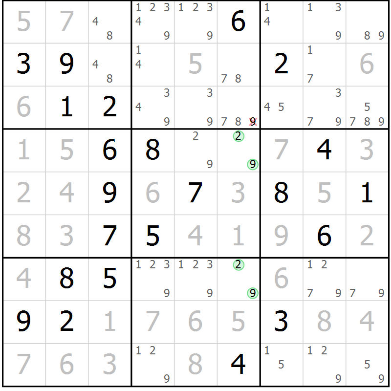 Position des candidats pour la solution de la Gr 20 page 23 du magazine de sudoku Maestro n° 094