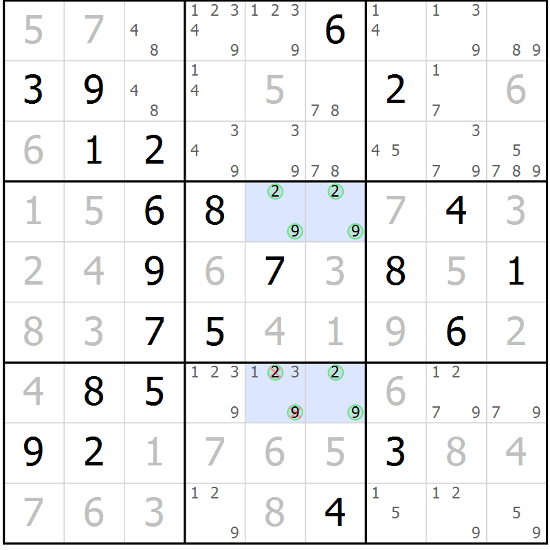 Position des candidats pour la solution de la Gr 20 page 23 du magazine de sudoku Maestro n° 094