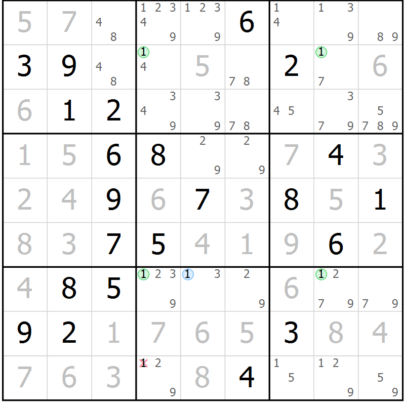 Position des candidats pour la solution de la Gr 20 page 23 du magazine de sudoku Maestro n° 094