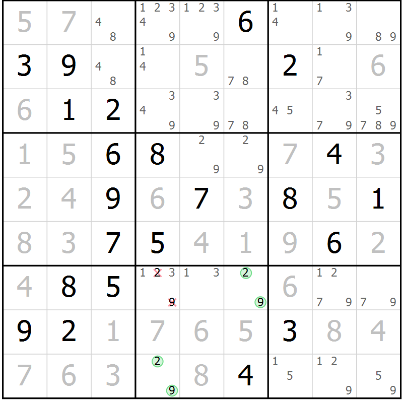Position des candidats pour la solution de la Gr 20 page 23 du magazine de sudoku Maestro n° 094