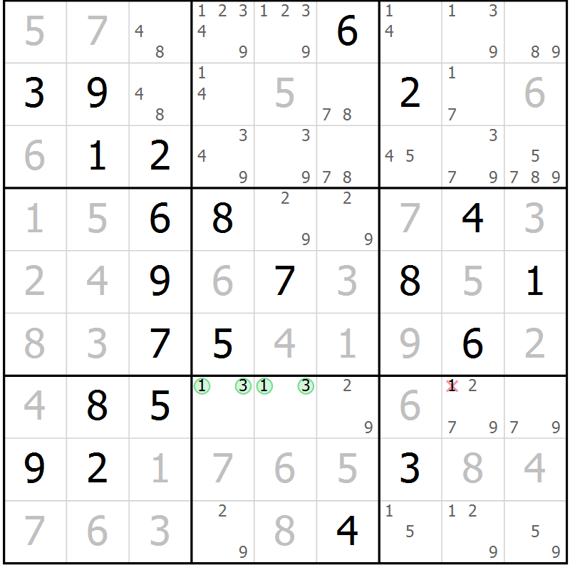 Position des candidats pour la solution de la Gr 20 page 23 du magazine de sudoku Maestro n° 094