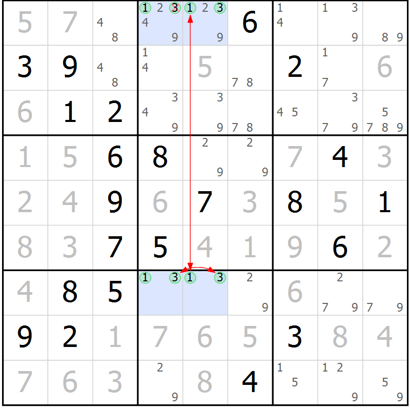 Position des candidats pour la solution de la Gr 20 page 23 du magazine de sudoku Maestro n° 094