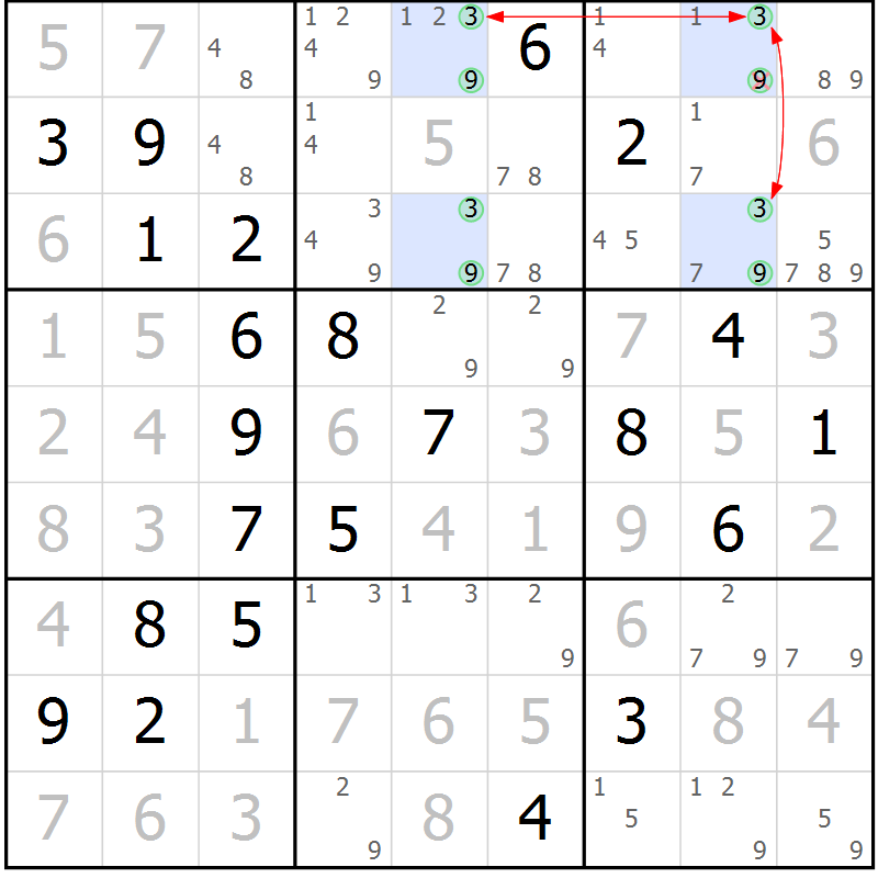 Position des candidats pour la solution de la Gr 20 page 23 du magazine de sudoku Maestro n° 094