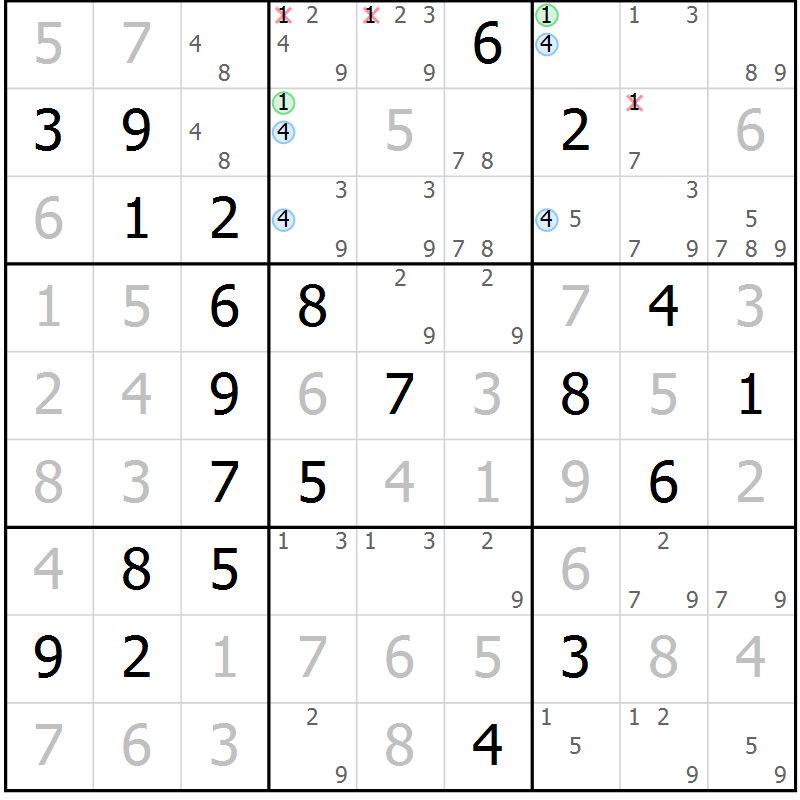 Position des candidats pour la solution de la Gr 20 page 23 du magazine de sudoku Maestro n° 094