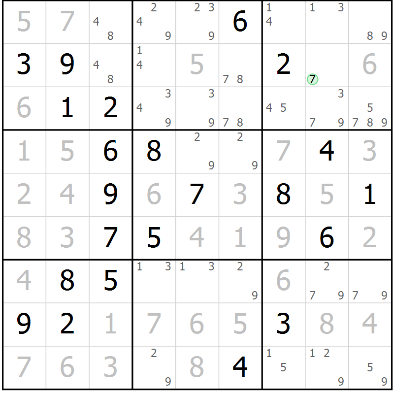 Position des candidats pour la solution de la Gr 20 page 23 du magazine de sudoku Maestro n° 094
