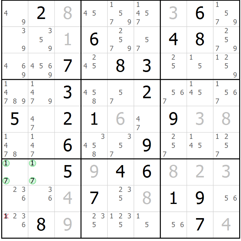 Position des candidats pour la solution de la Gr 21 page 24 du magazine de sudoku Maestro n° 094