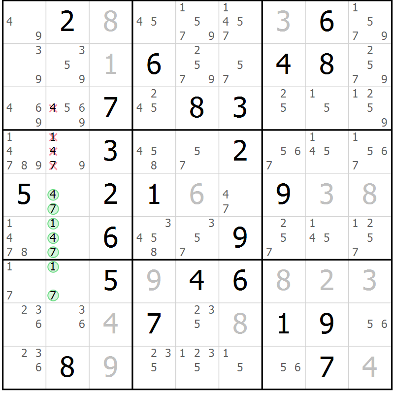 Position des candidats pour la solution de la Gr 21 page 24 du magazine de sudoku Maestro n° 094
