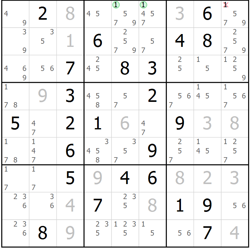 Position des candidats pour la solution de la Gr 21 page 24 du magazine de sudoku Maestro n° 094