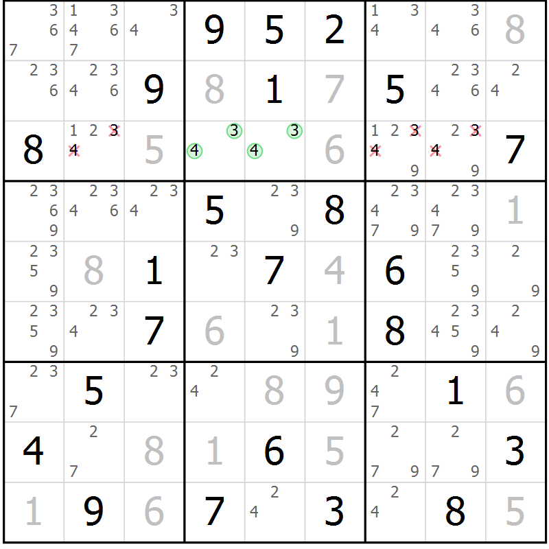 Position des candidats pour la solution de la Gr 22 page 25 du magazine de sudoku Maestro n° 094