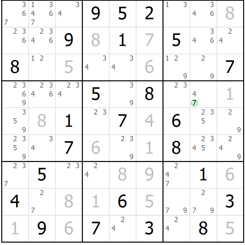 Position des candidats pour la solution de la Gr 22 page 25 du magazine de sudoku Maestro n° 094