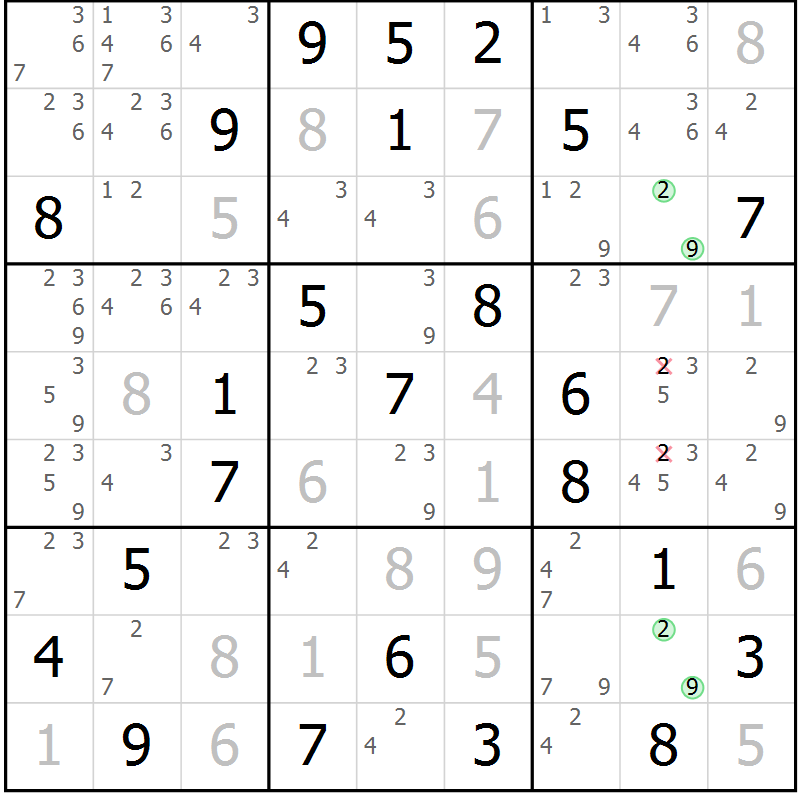 Position des candidats pour la solution de la Gr 22 page 25 du magazine de sudoku Maestro n° 094