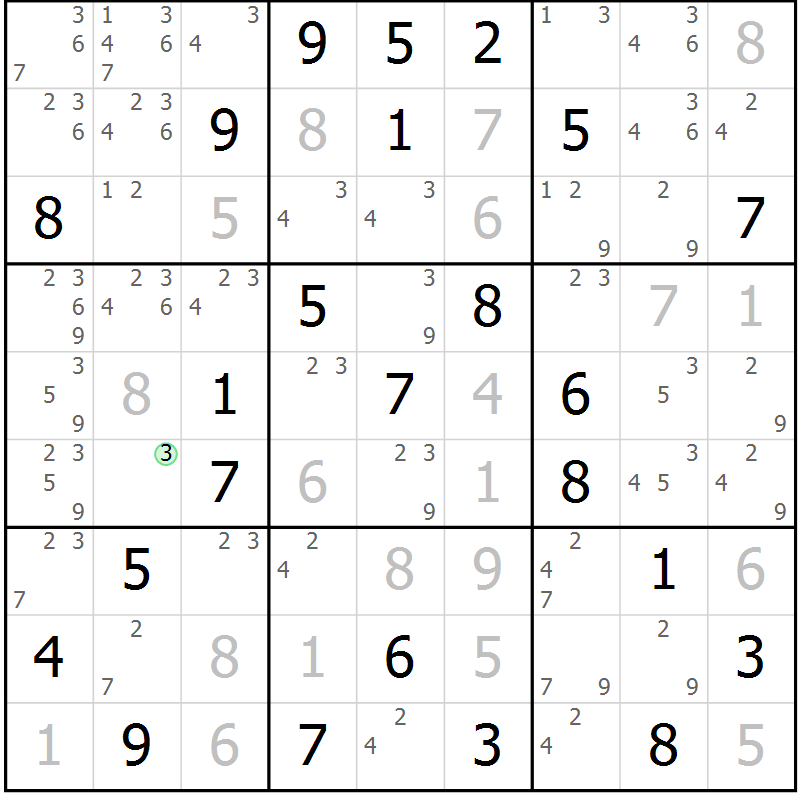 Position des candidats pour la solution de la Gr 22 page 25 du magazine de sudoku Maestro n° 094