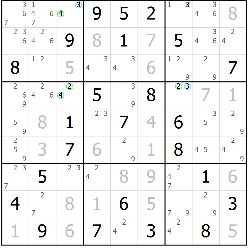 Position des candidats pour la solution de la Gr 22 page 25 du magazine de sudoku Maestro n° 094