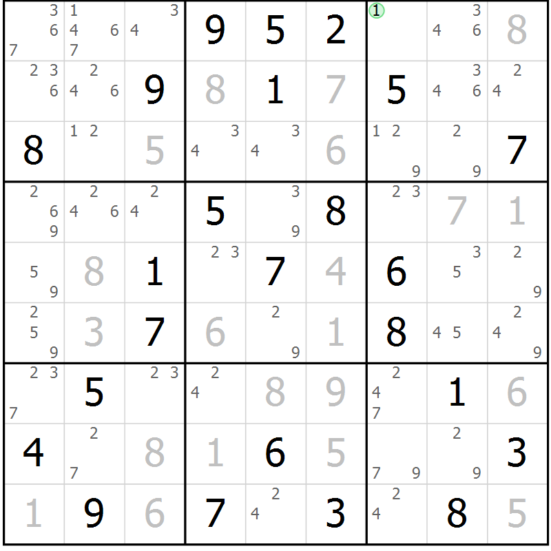 Position des candidats pour la solution de la Gr 22 page 25 du magazine de sudoku Maestro n° 094