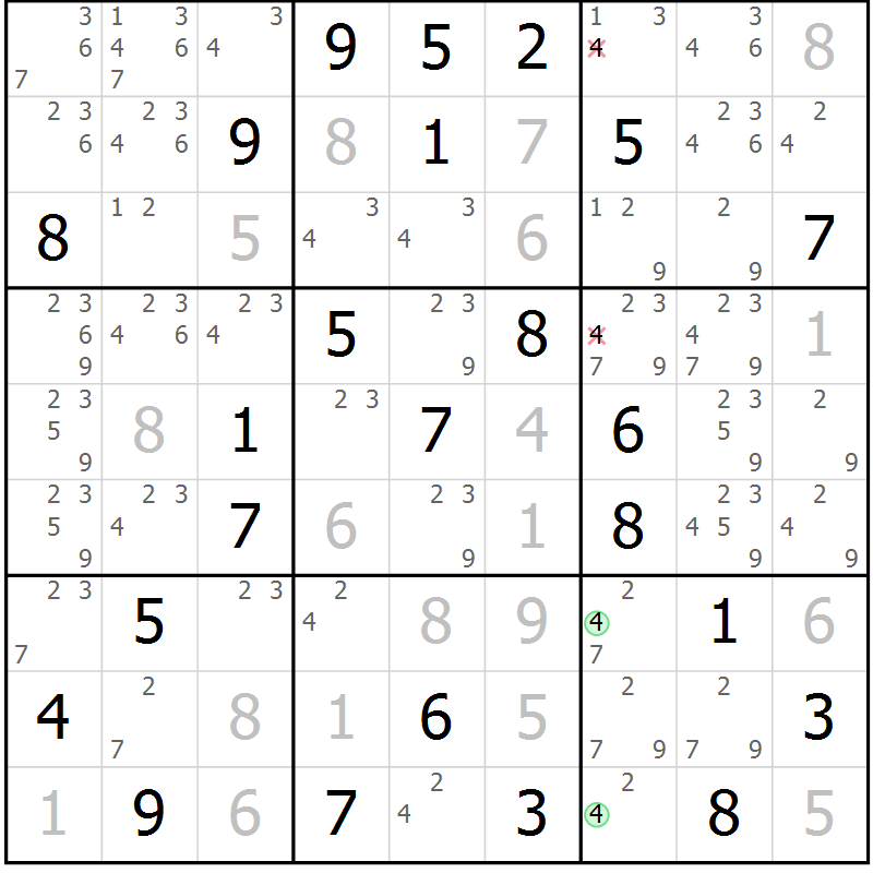 Position des candidats pour la solution de la Gr 22 page 25 du magazine de sudoku Maestro n° 094