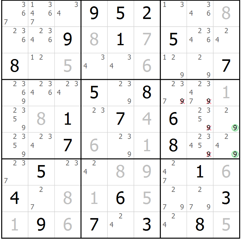 Position des candidats pour la solution de la Gr 22 page 25 du magazine de sudoku Maestro n° 094