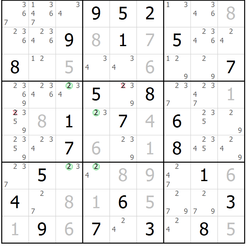 Position des candidats pour la solution de la Gr 22 page 25 du magazine de sudoku Maestro n° 094