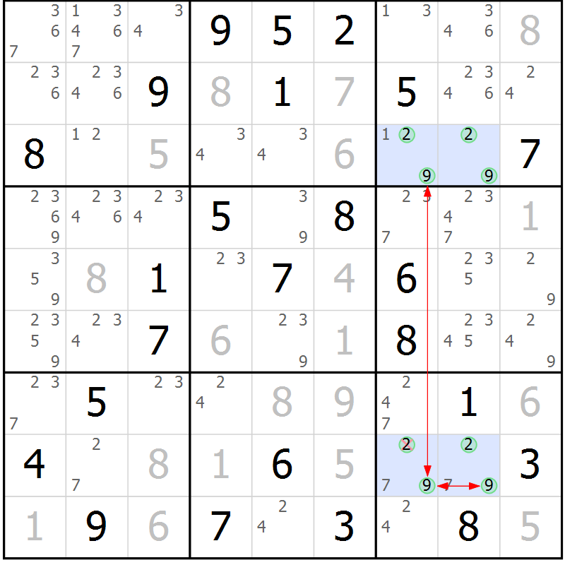 Position des candidats pour la solution de la Gr 22 page 25 du magazine de sudoku Maestro n° 094