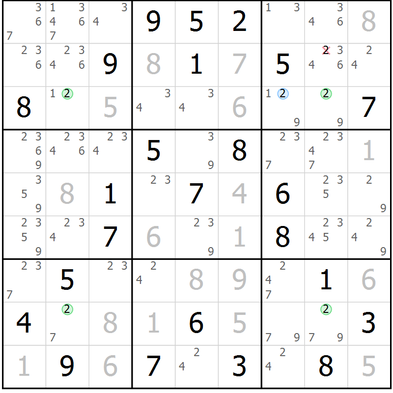 Position des candidats pour la solution de la Gr 22 page 25 du magazine de sudoku Maestro n° 094