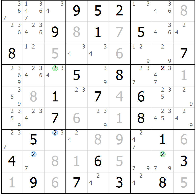 Position des candidats pour la solution de la Gr 22 page 25 du magazine de sudoku Maestro n° 094