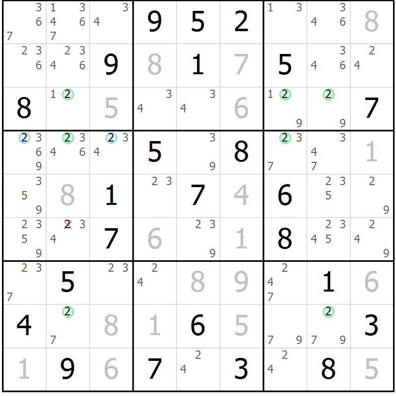 Position des candidats pour la solution de la Gr 22 page 25 du magazine de sudoku Maestro n° 094