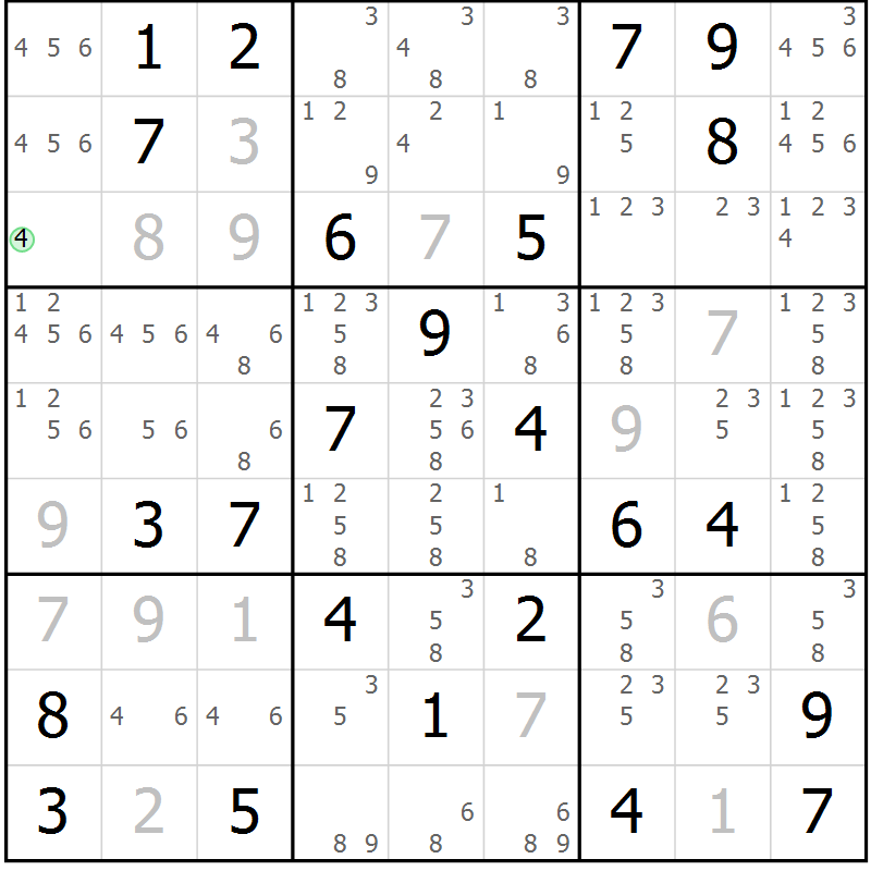 Position des candidats pour la solution de la Gr 23 page 26 du magazine de sudoku Maestro n° 094