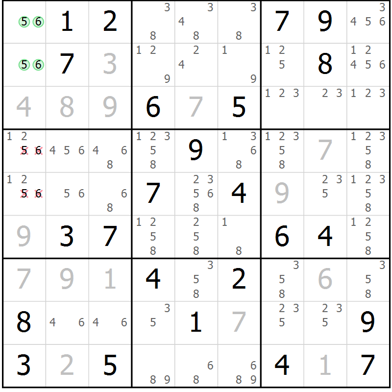 Position des candidats pour la solution de la Gr 23 page 26 du magazine de sudoku Maestro n° 094
