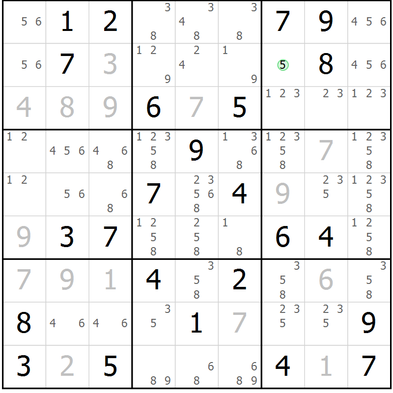 Position des candidats pour la solution de la Gr 23 page 26 du magazine de sudoku Maestro n° 094