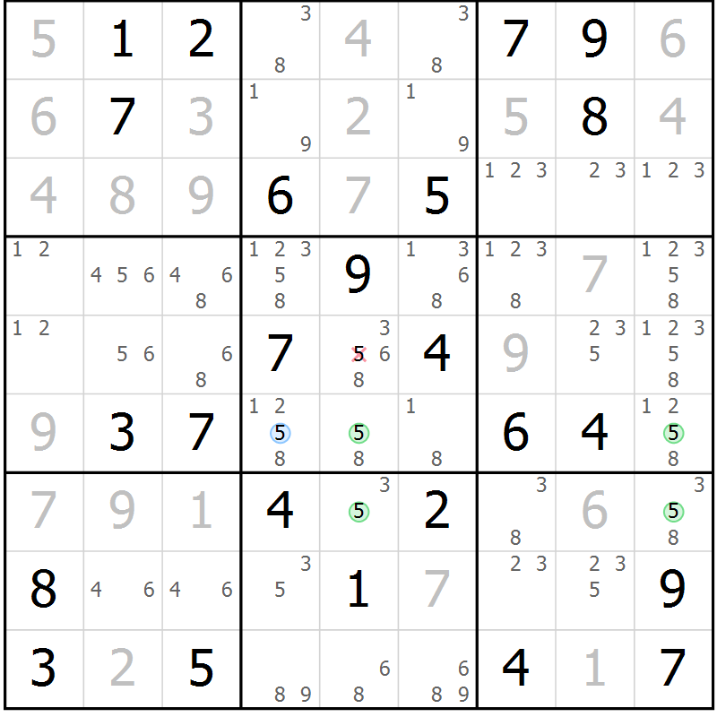 Position des candidats pour la solution de la Gr 23 page 26 du magazine de sudoku Maestro n° 094
