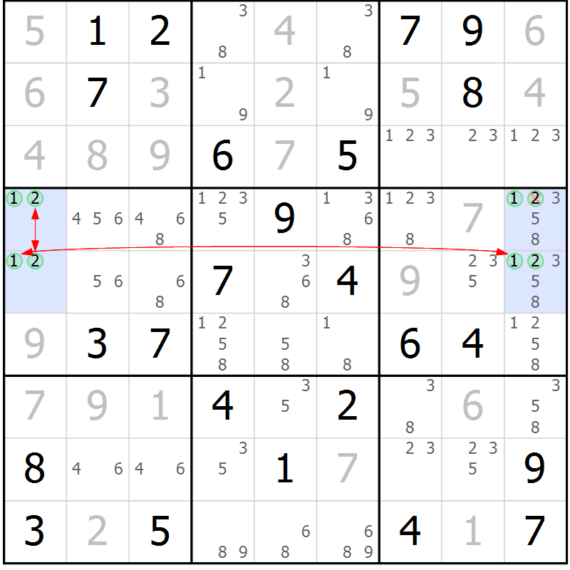 Position des candidats pour la solution de la Gr 23 page 26 du magazine de sudoku Maestro n° 094