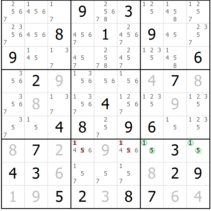 Position des candidats pour la solution de la Gr 24 page 27 du magazine de sudoku Maestro n° 094