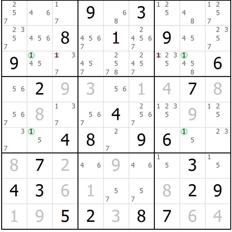 Position des candidats pour la solution de la Gr 24 page 27 du magazine de sudoku Maestro n° 094