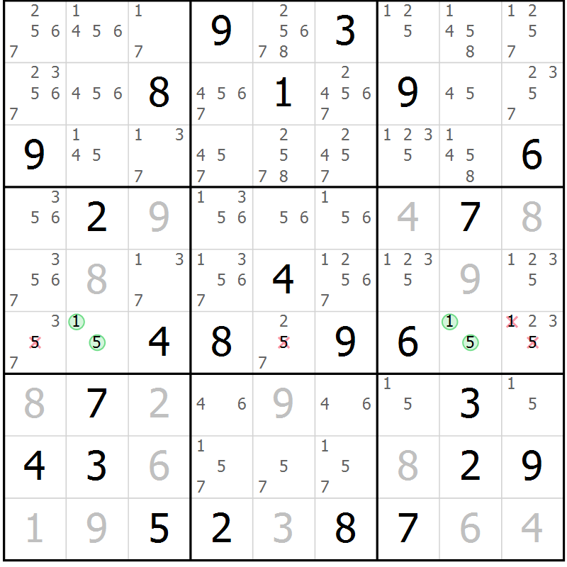 Position des candidats pour la solution de la Gr 24 page 27 du magazine de sudoku Maestro n° 094